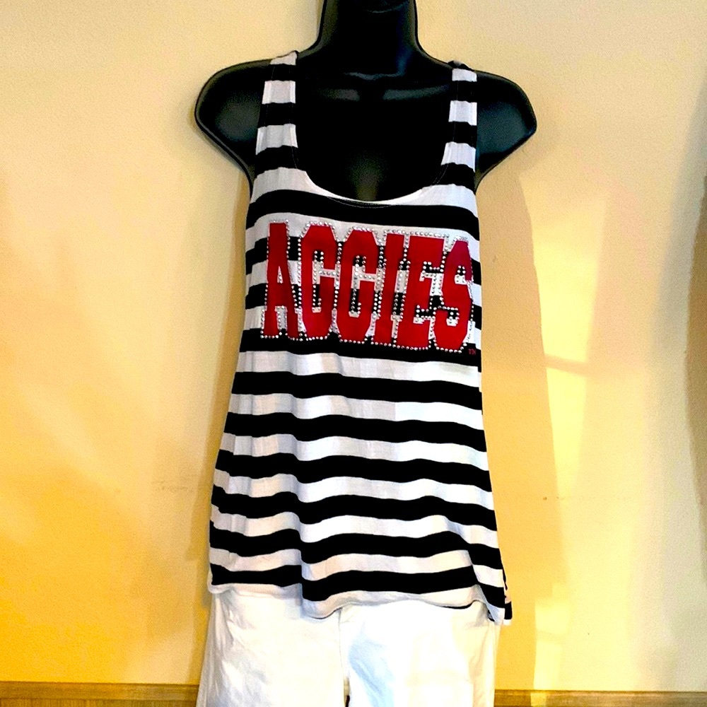 Official A&M Aggies Women’s Fancy Tank Top with opening in the back.